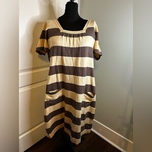 NWT Pink Rose Striped Mocha‎ Tan Midi Sweater Dress Square Neck Short Sleeve 2X